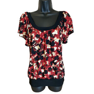 Wrapper Womens Blouse Size Medium Short Sleeve Red Black Floral Shirt New NWT